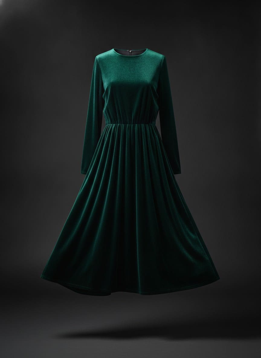 Deep Green Velvet Midi Dress