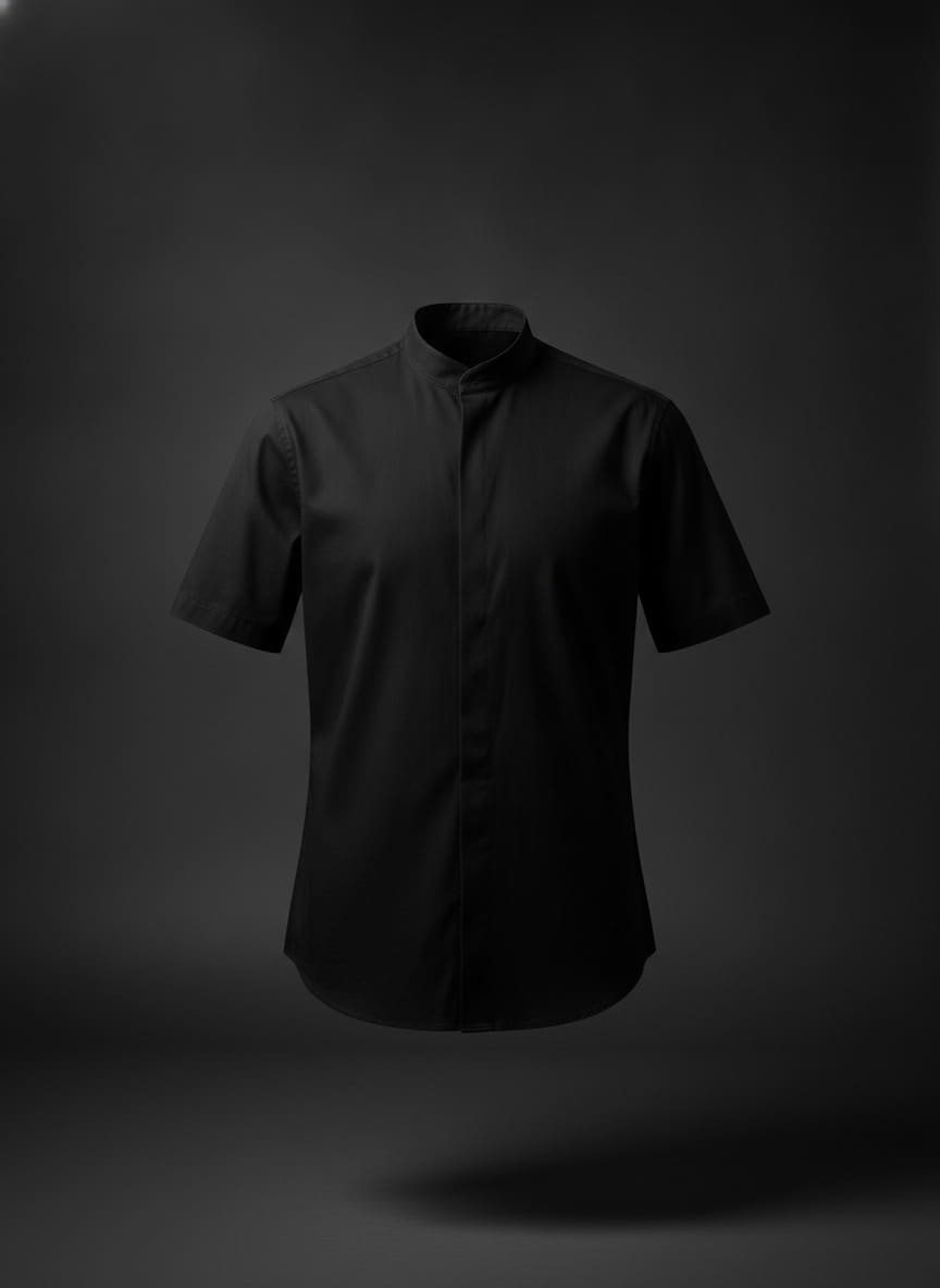Black Mandarin Collar Shirt